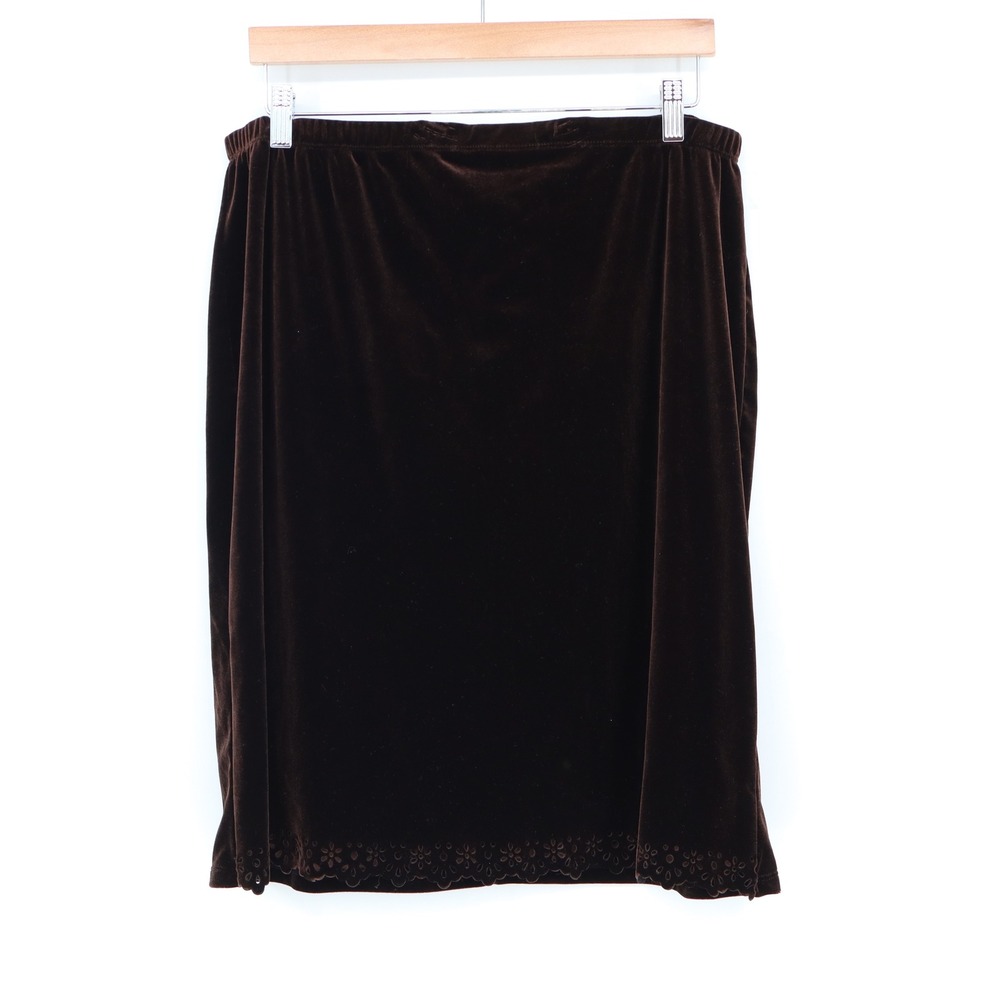 Orange Skirt Womens 3XL Brown Velvet Laser Cut Floral Eyelet Hem Excellent